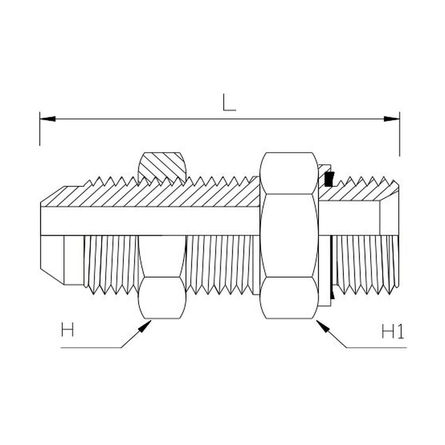 BSP Parallel Male x JIC Bulkhead Male Straight, Size: Bulkhead - (04) 1/4" BSP Parallel Male x (07) 7/16" JIC Bulkhead Male - Straight