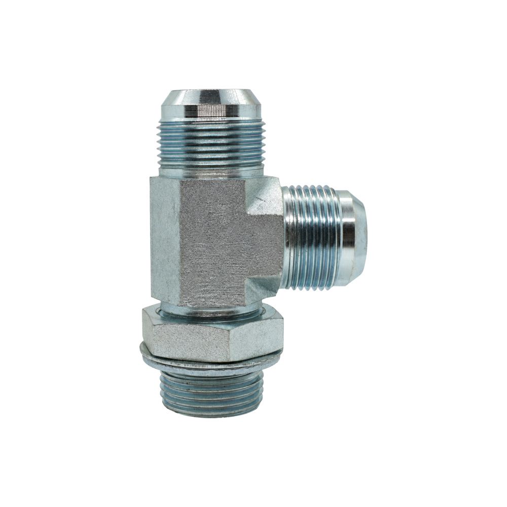 BSP Parallel Male x JIC Male Run Tee, Size: 1/8" BSPPM x 7/16" JICM Run Tee