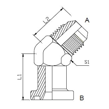Flange Code 62  x JIC Male 45° Compact, Size: Adaptor - (12) 3/4" Flange Code 62 x (17) 1 1/16" JIC Male - 45° Compact