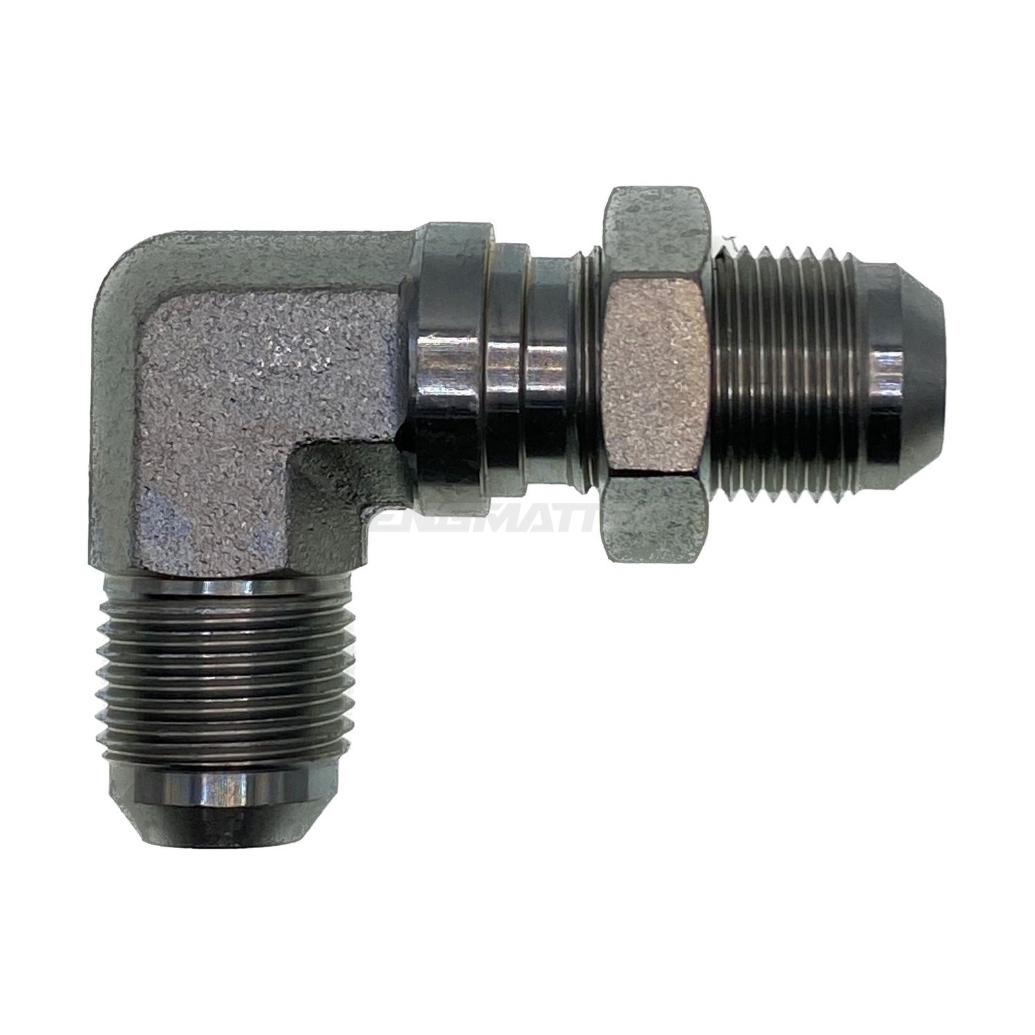 JIC Bulkhead Male x JIC Male 90° Compact, Size: Bulkhead - (07) 7/16" JIC Bulkhead Male x (07) 7/16" JIC Male - 90° Compact