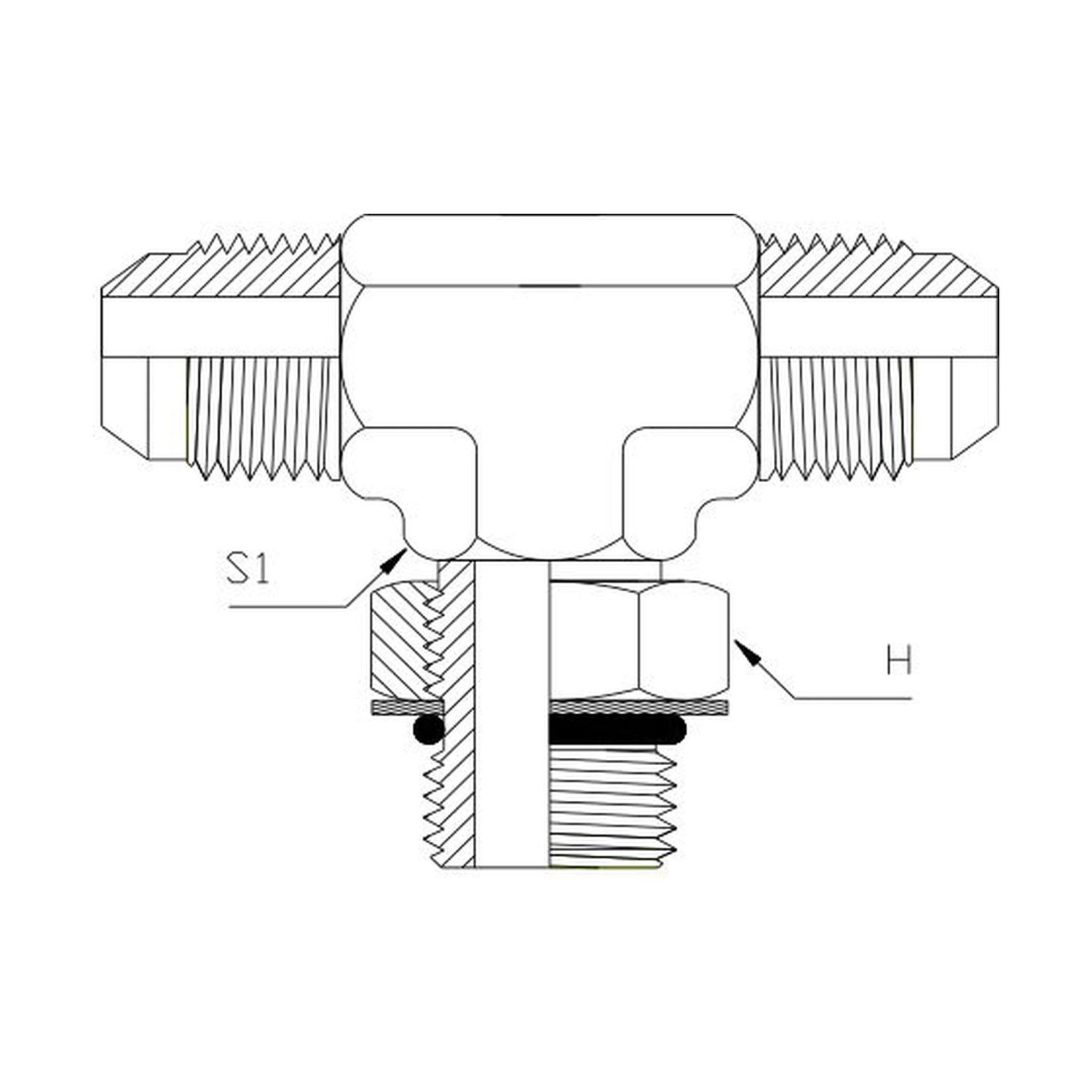 JIC Male x UNO Male Branch Tee, Size: Tee Piece - JIC Male (09) 9/16" x JIC Male (09) 9/16" x UNO Male (12) 3/4" - Branch Tee