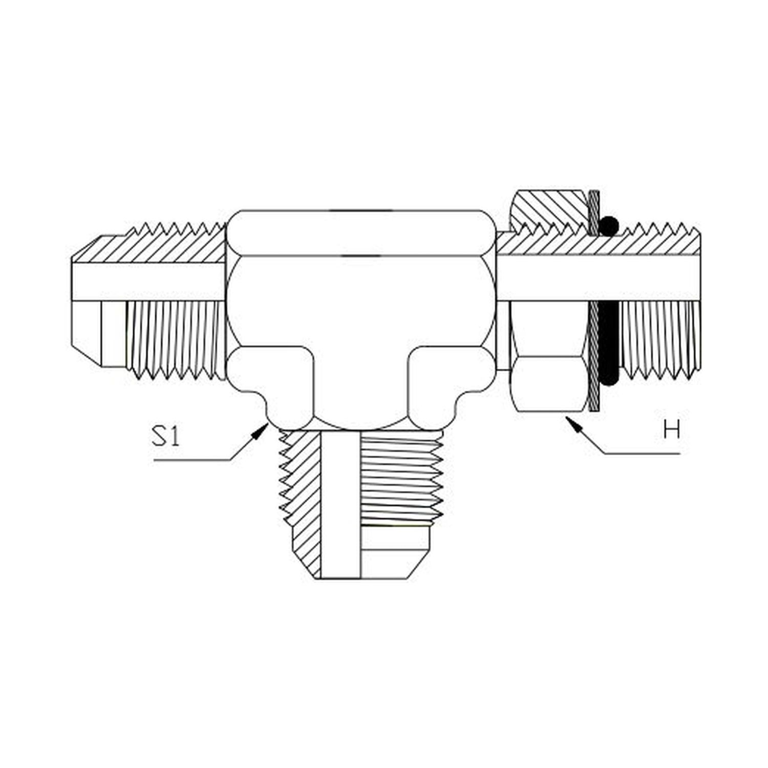 JIC Male x UNO Male Run Tee, Size: Tee Piece - JIC Male (07) 7/16" x UNO Male (07) 7/16" x JIC Male (07) 7/16" - Run Tee