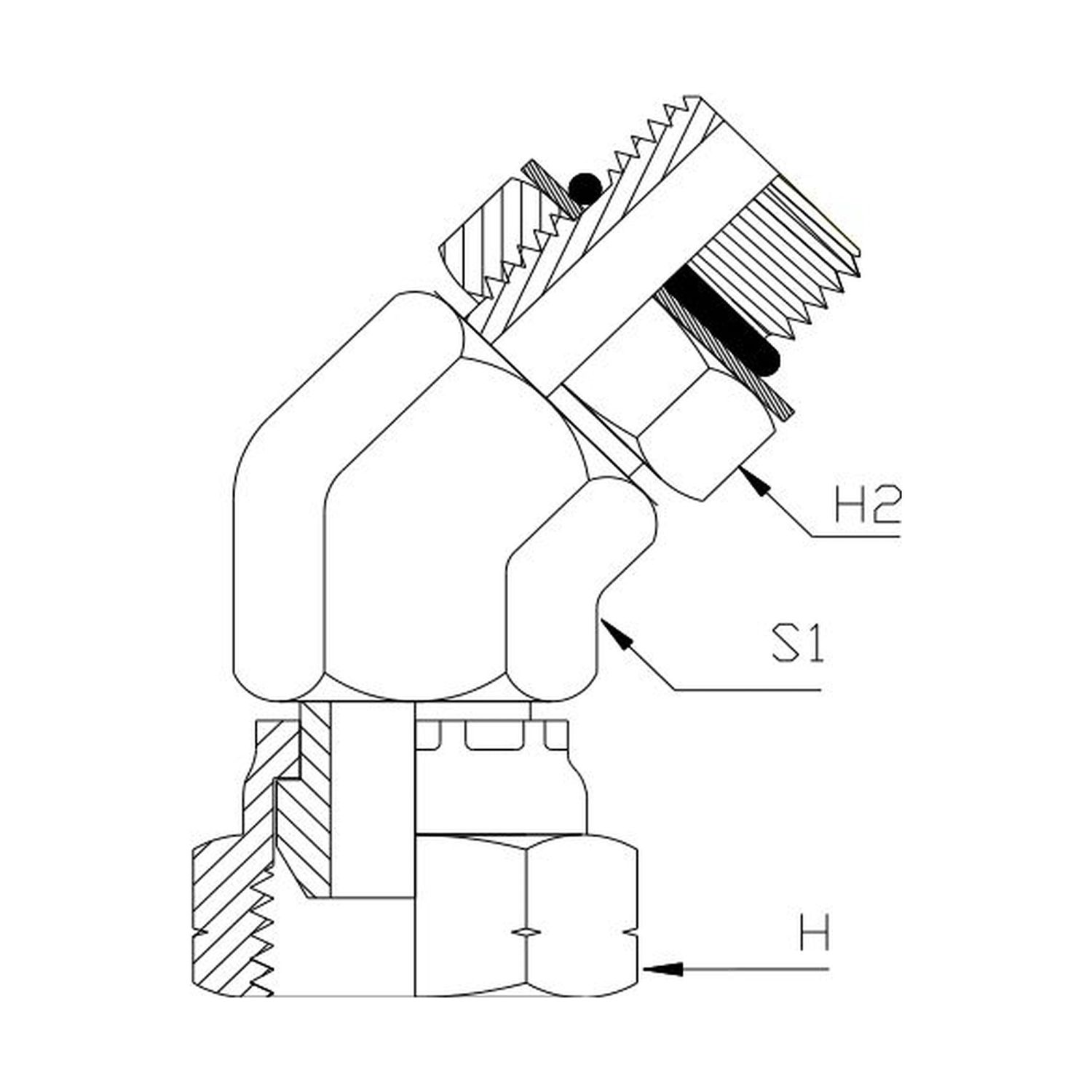 NPT Swivel Female x UNO Male 45° Compact, Size: Adaptor - (06) 3/8" NPT Swivel Female x (14) 7/8" UNO Male - 45° Compact