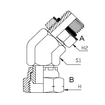 NPT Swivel Female x UNO Male 45° Compact, Size: Adaptor - (06) 3/8" NPT Swivel Female x (14) 7/8" UNO Male - 45° Compact