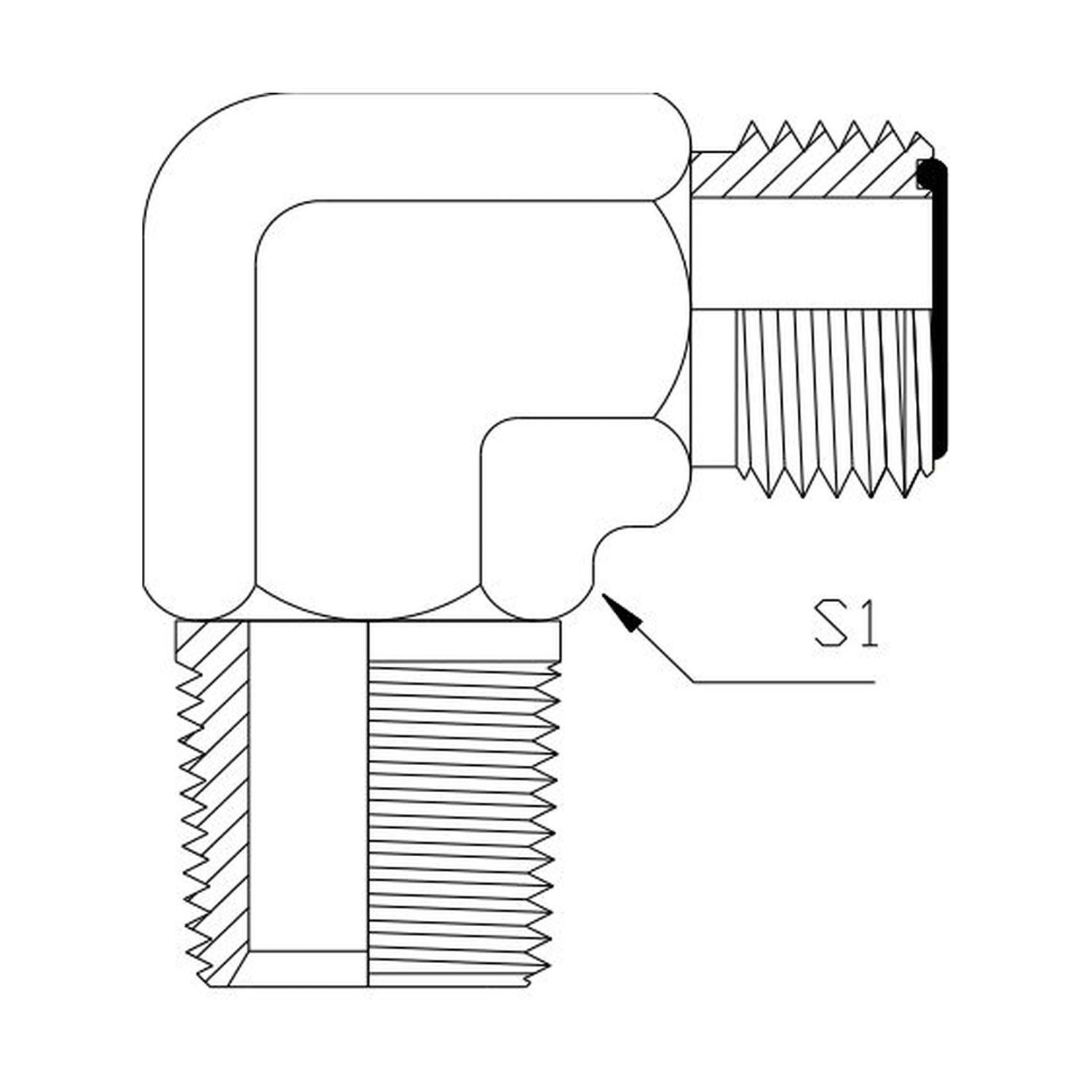 NPT Tapered Male x ORFS Male 90° Compact, Size: Adaptor - (04) 1/4" NPT Tapered Male x (09) 9/16" ORFS Male - 90° Compact