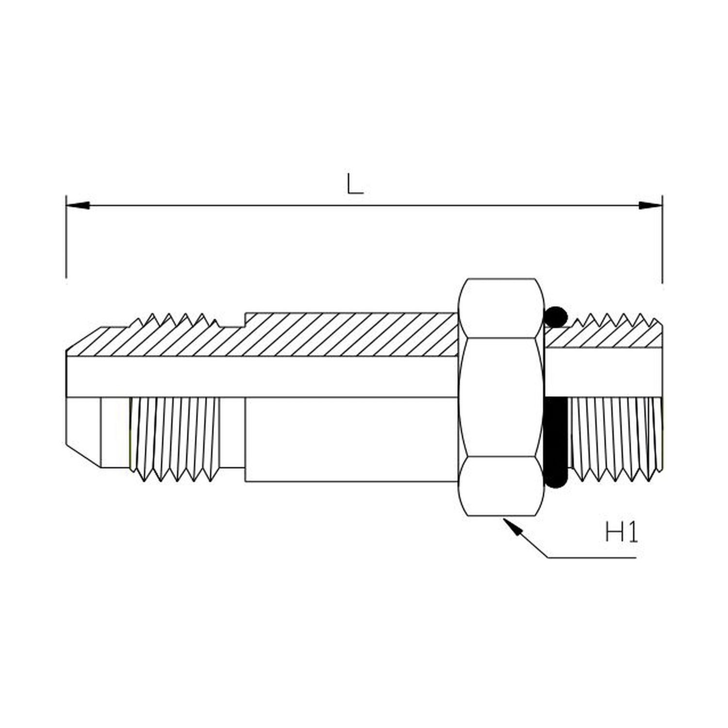 JIC Male x UNO Male Straight Extended, Size: Adaptor - (07) 7/16" JIC Male x (07) 7/16" UNO Male - Straight - 53mm Extended