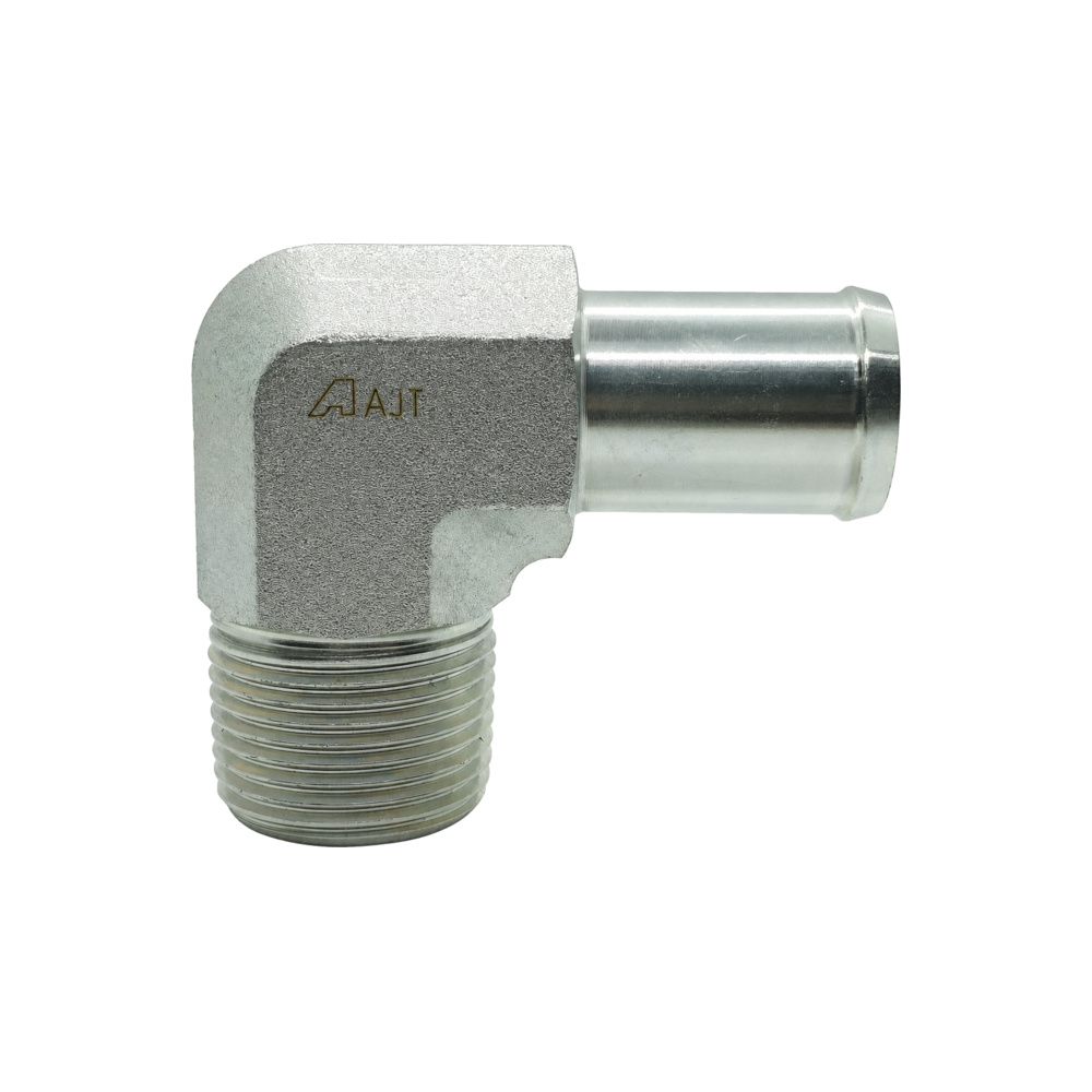 Low-Pressure Hose Tail - BSPT Male Tapered - 90° Compact Elbow - Crimp-On