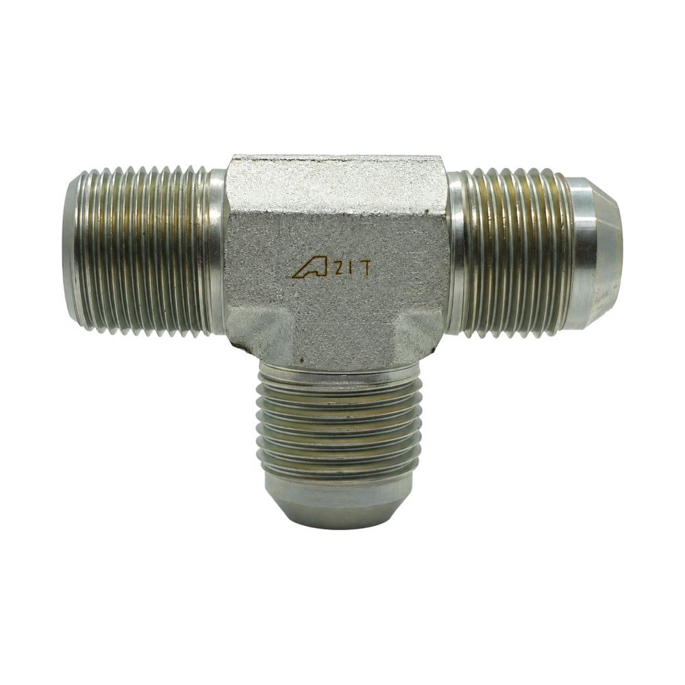 JIC Male x NPT Tapered Male Run Tee, Size: Tee Piece - (07) 7/16" JIC Male x (02) 1/8" NPT Tapered Male x (07) 7/16" JIC Male - Straight
