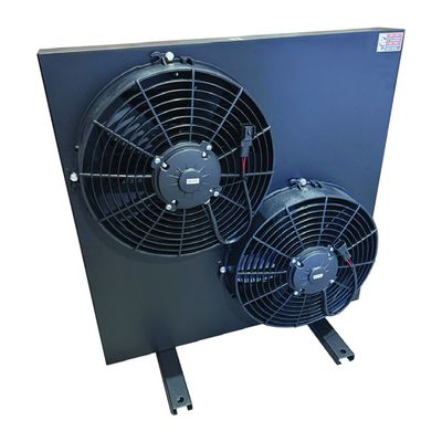 OACD twin fan air blast hydraulic oil cooler with two 24V DC fans on one aluminium core