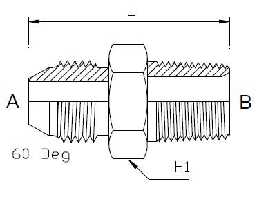 Dimension drawing: letters match the table columns