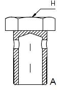 Dimension drawing: letters match the table columns