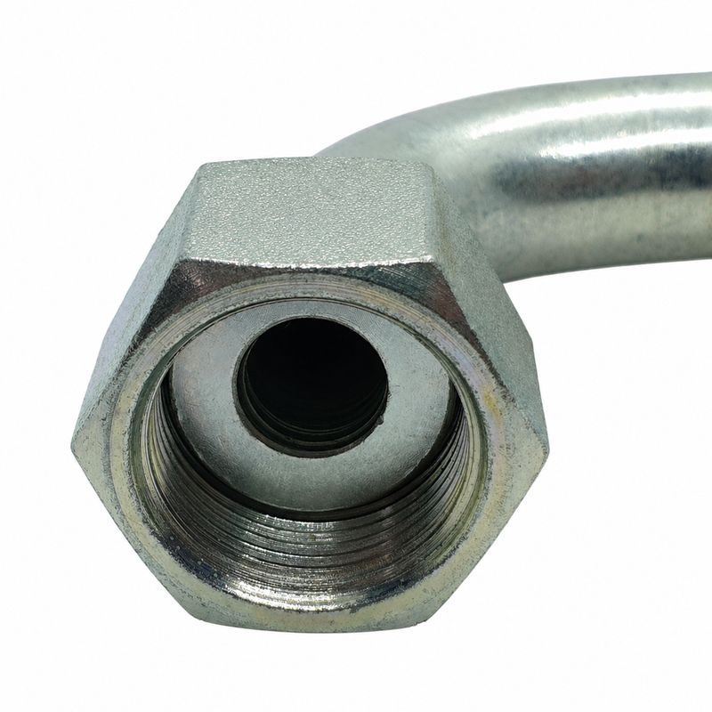 Hose Tail - Metric Cone Swivel Female - 90° Swept - Two-Piece Crimp-On Hose Tail - Metric Cone Swivel Female - 90° Swept - Two-Piece Crimp-On