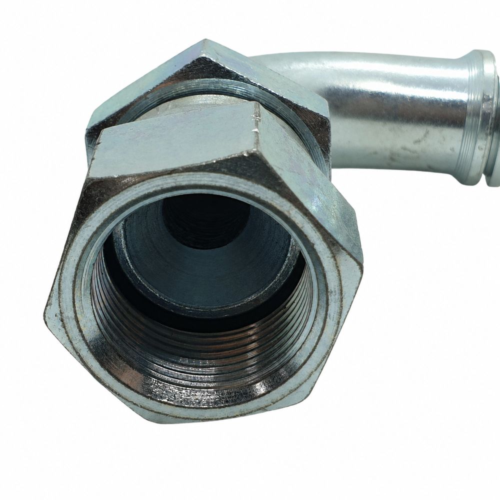Hose Tail - Komatsu Swivel Female - 90° Swept - Two-Piece Crimp-On