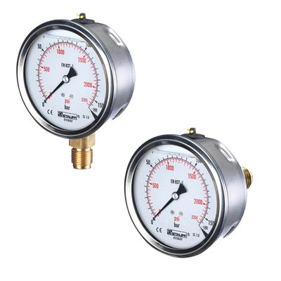 STAUFF SPG Stainless Steel Pressure Gauge 100mm (4") - Bottom or Rear Entry - 25 and 400 bar (360 and 5,800 psi)