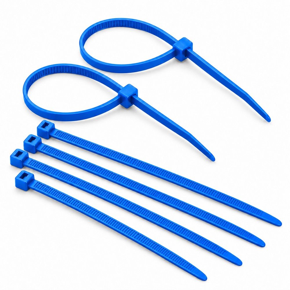 Coloured Nylon Cable Ties for Colour Coding - 7 Colours - 100mm to 300mm Long - Packs of 100 Blue nylon cable ties, 100mm long x 2.5mm wide, pack of 100