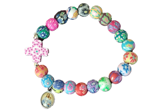 Pulsera Bolas-Cruz Fimo
