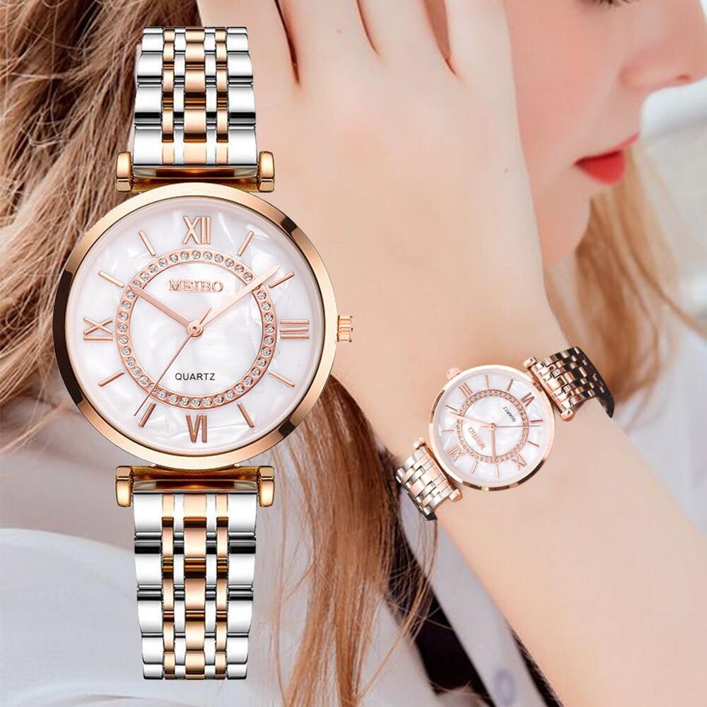 Fashion women&#39;s crystal steel wristwatch, quartz watch, diamond watch, top brand