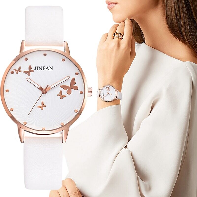 Elegant Simple Women Quartz Leather Watch Butterfly Dial Design Fashion Luxury Dress Clock