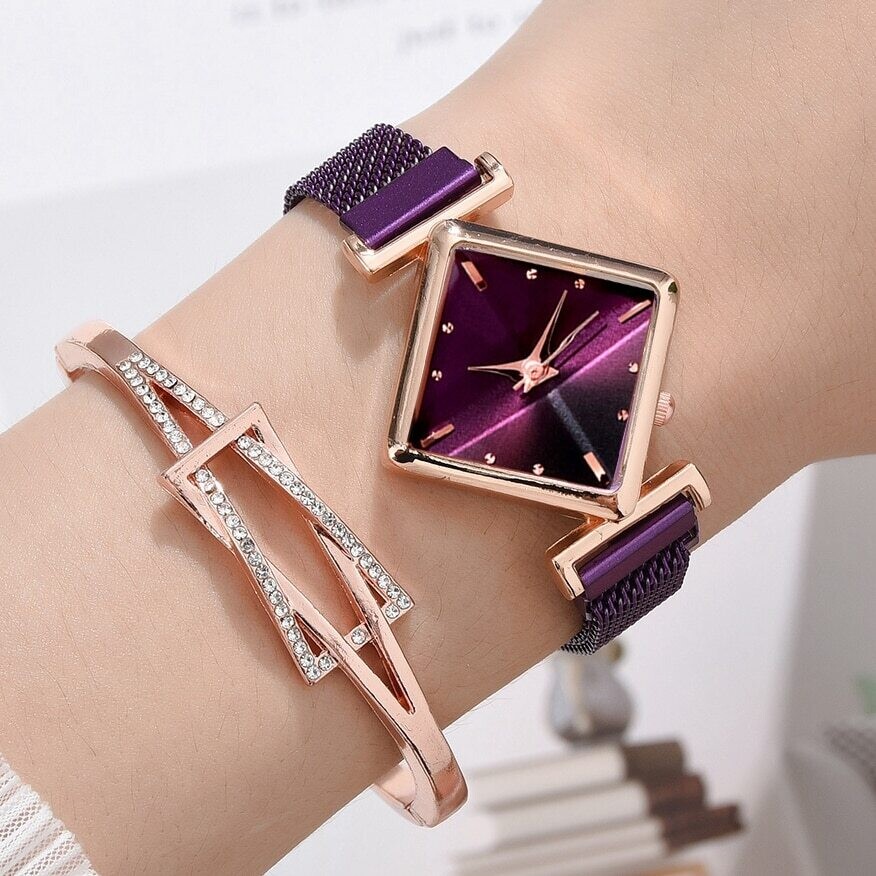 Luxury Square Quartz Watch for Women, Jewelry with Magnetic Buckle, Gradient Color Item, Gift for Ladies