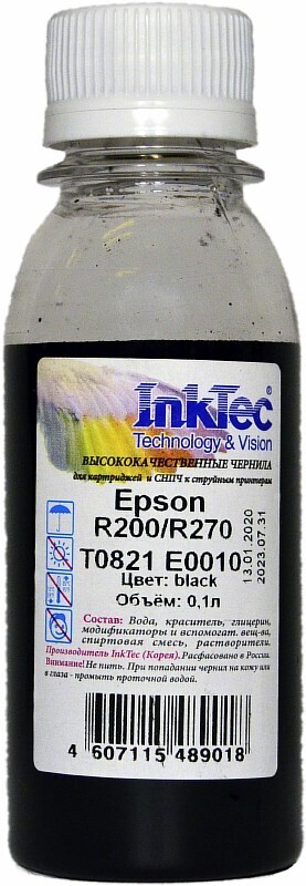 Чернила для Epson R200/R270/R290/T50/P50/L800, 0,1л,InkTec, black.