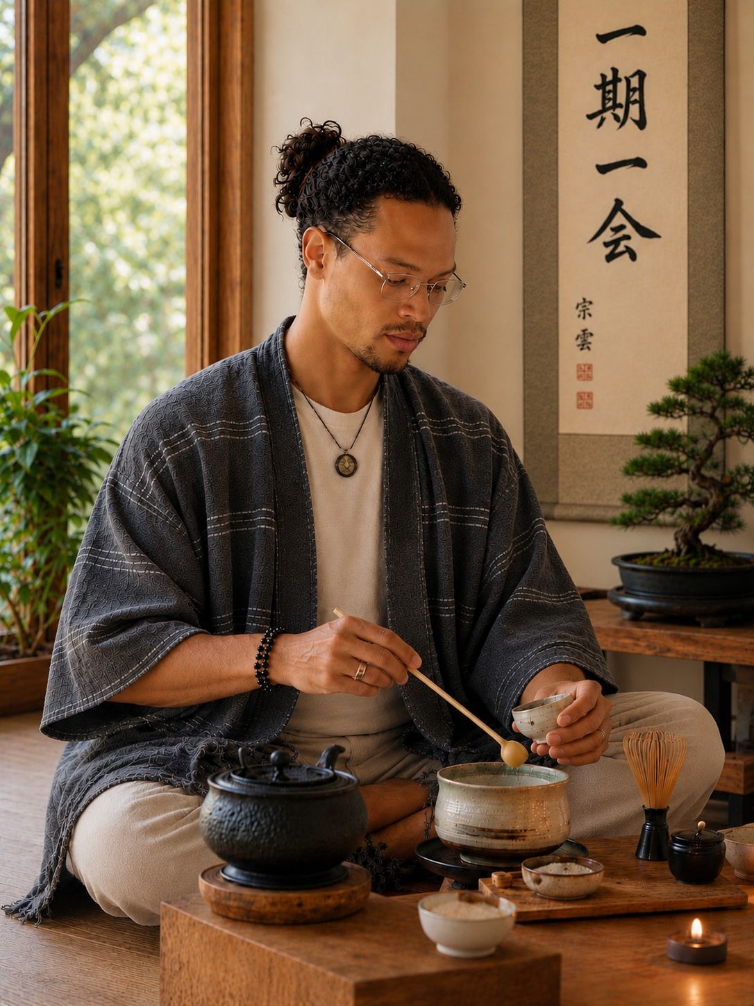Tea Ceremony Stonewash Kimono