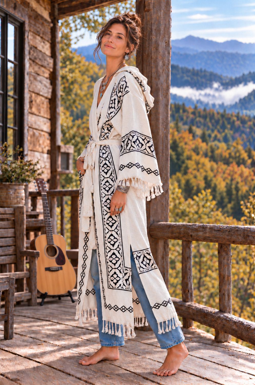 Bohemian - Hand Stamped Robe w/ Hood