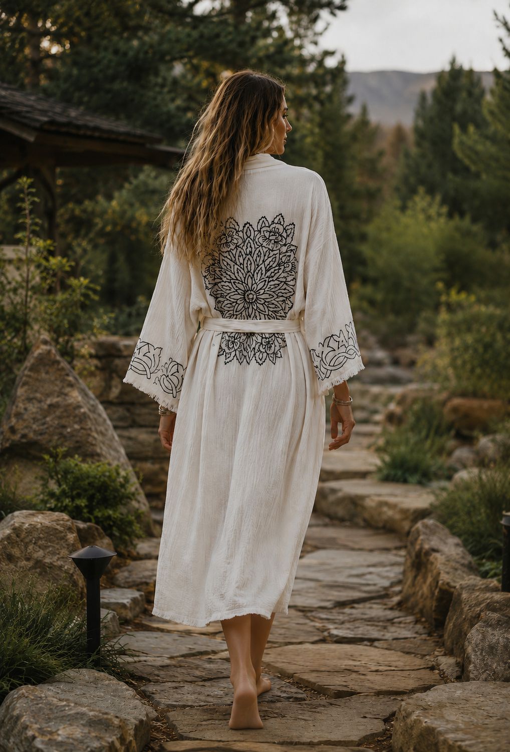 Lotus Mandala Turkish Cotton Kimono Robe