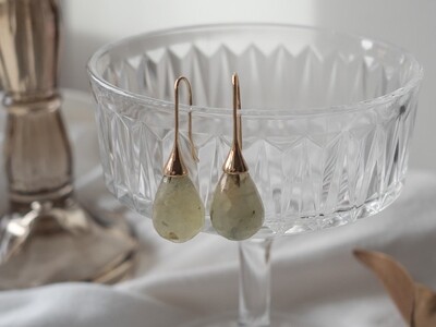 Smooth Egg Earrings of Faceted Prehnite