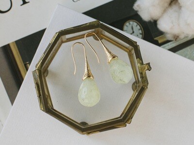 Faceted Prehnite Textured Egg Earrings