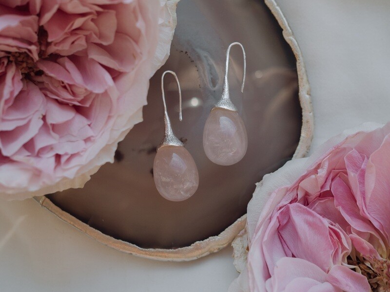 Rose Quartz Silver-plated Egg Earrings