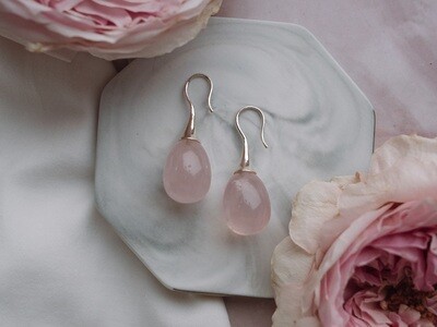 Rose Quartz Silver Egg Earrings