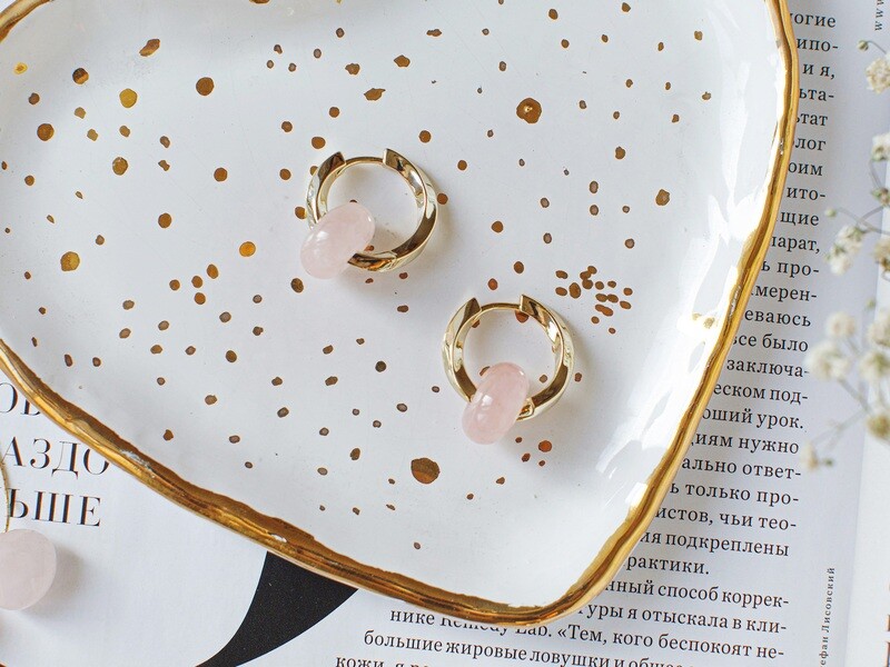 “Bagels" Earrings with Rose Quartz Pendants (2)