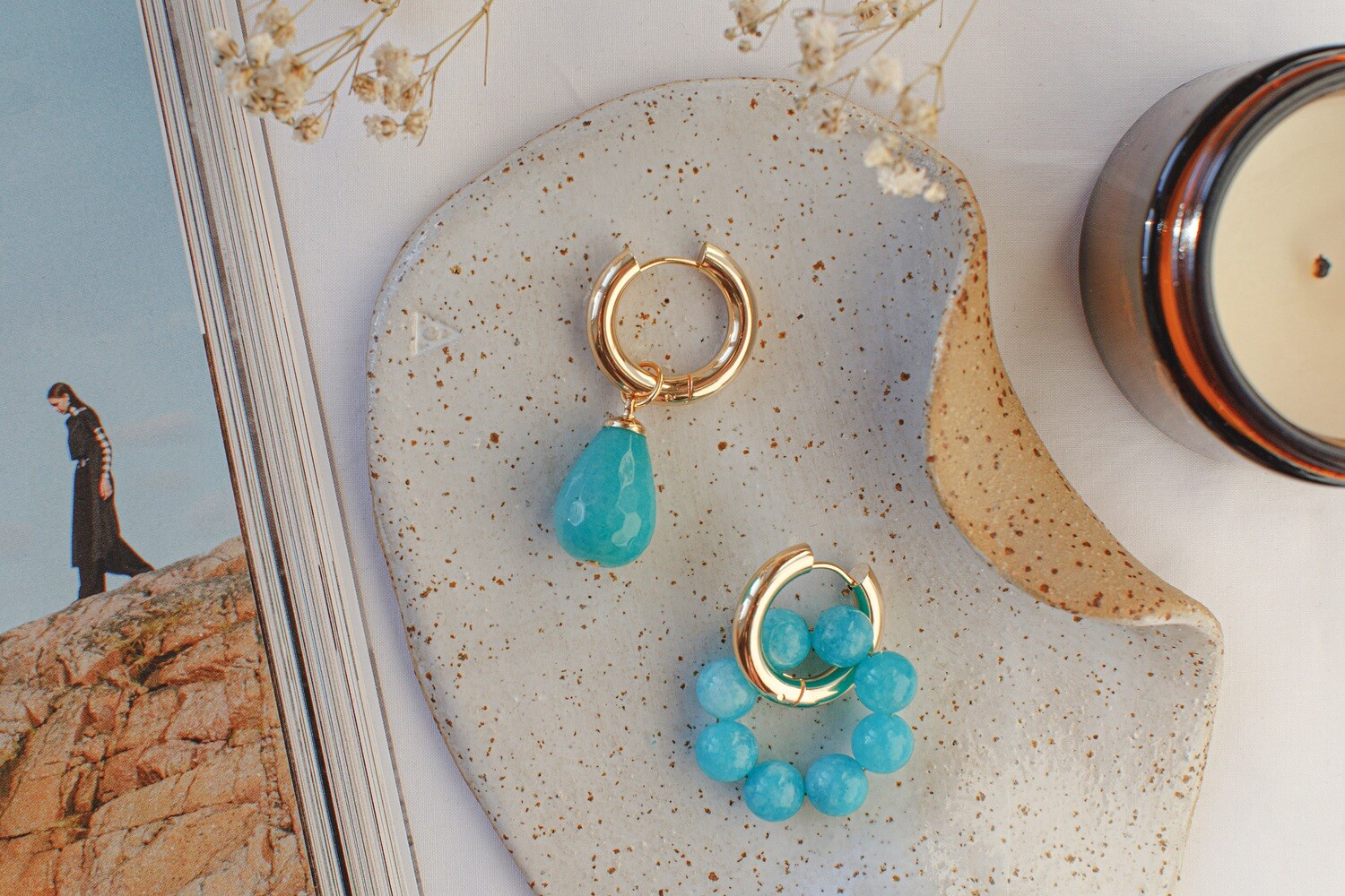 “Bagels" Earrings with Azure Pendants