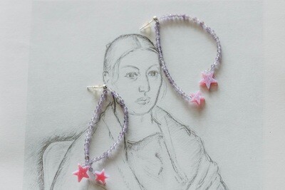 Silver earrings with pink stars
