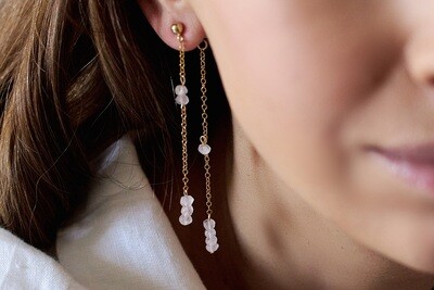Gold-plated rose quartz chain earrings