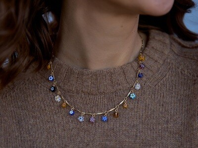 Gold plated necklace with glass flowers