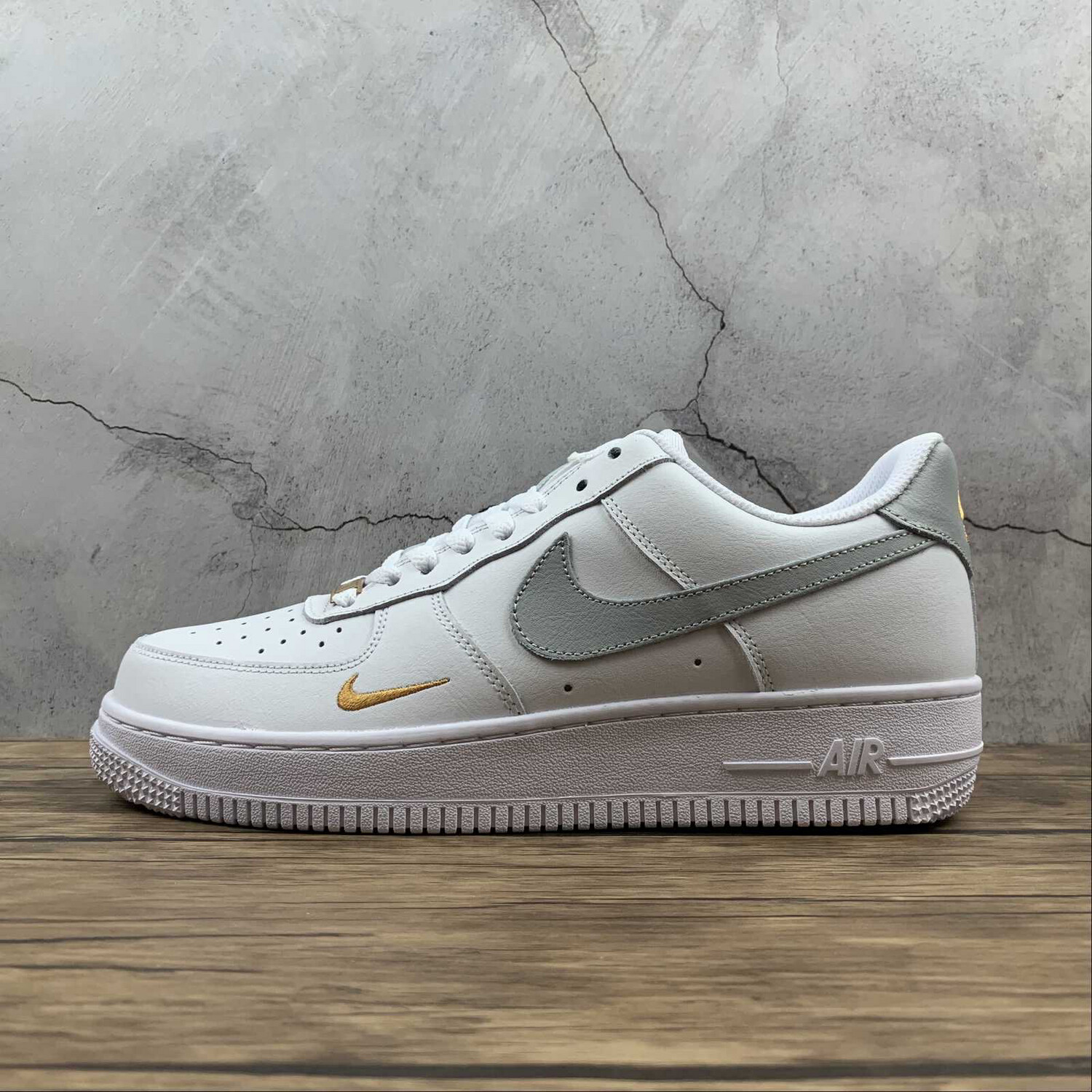 Nike Air Force white gold &amp; grey swoosh