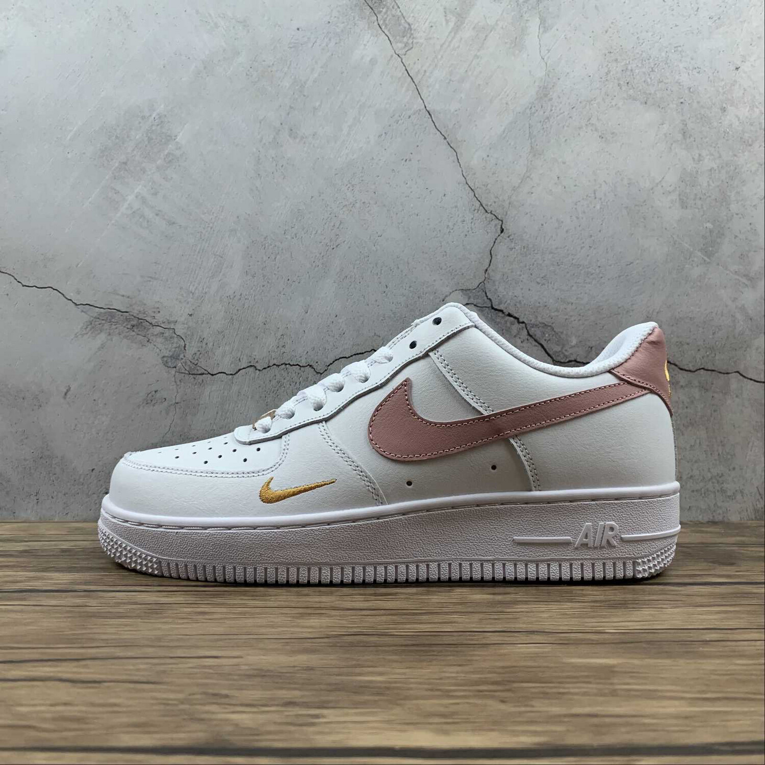 Nike Air Force White/ Gold/ Pink Swoosh