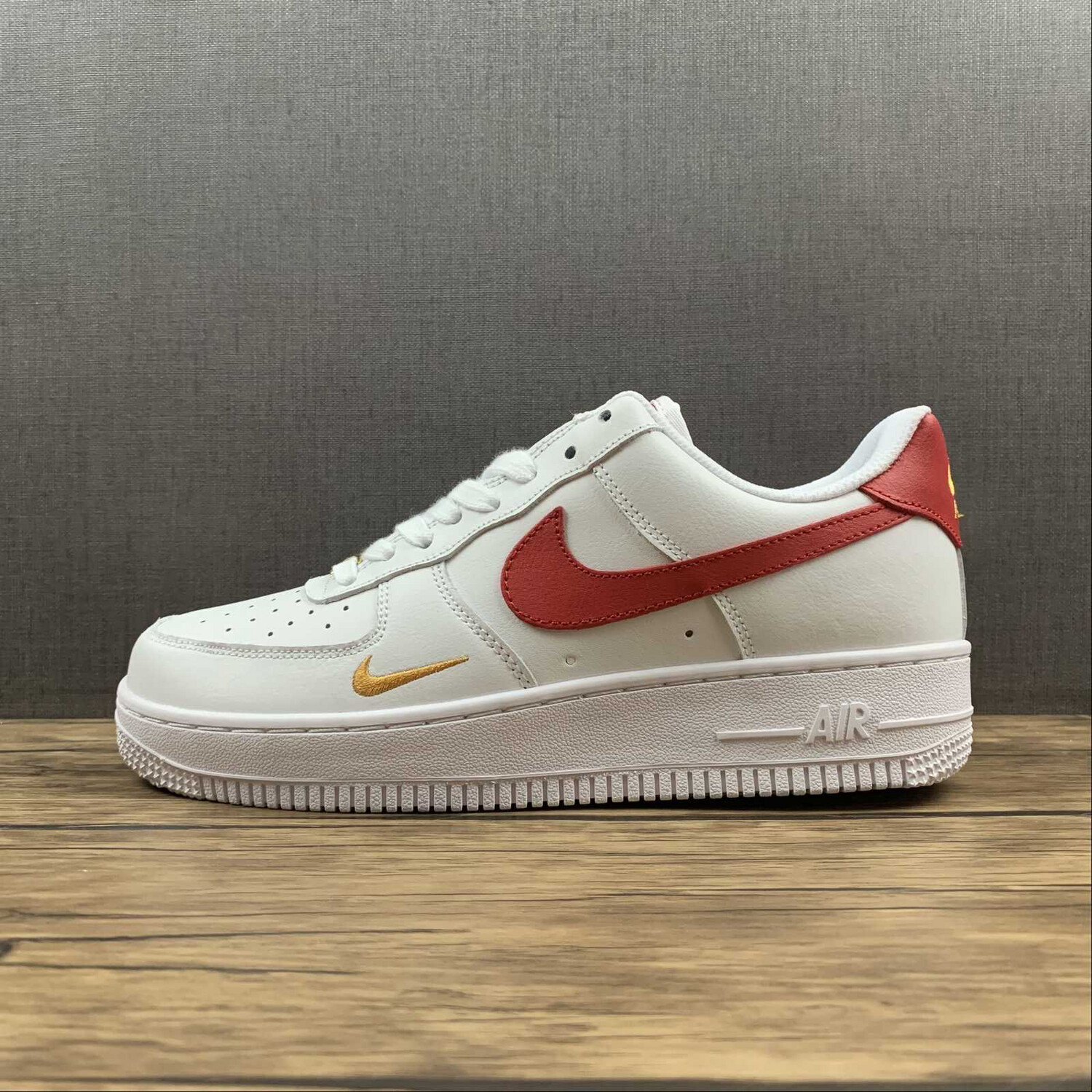 Nike Air Force White/ Gold/ Red Swoosh