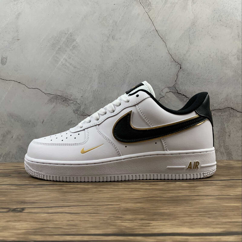 Nike Air Force white gold &amp; black swoosh