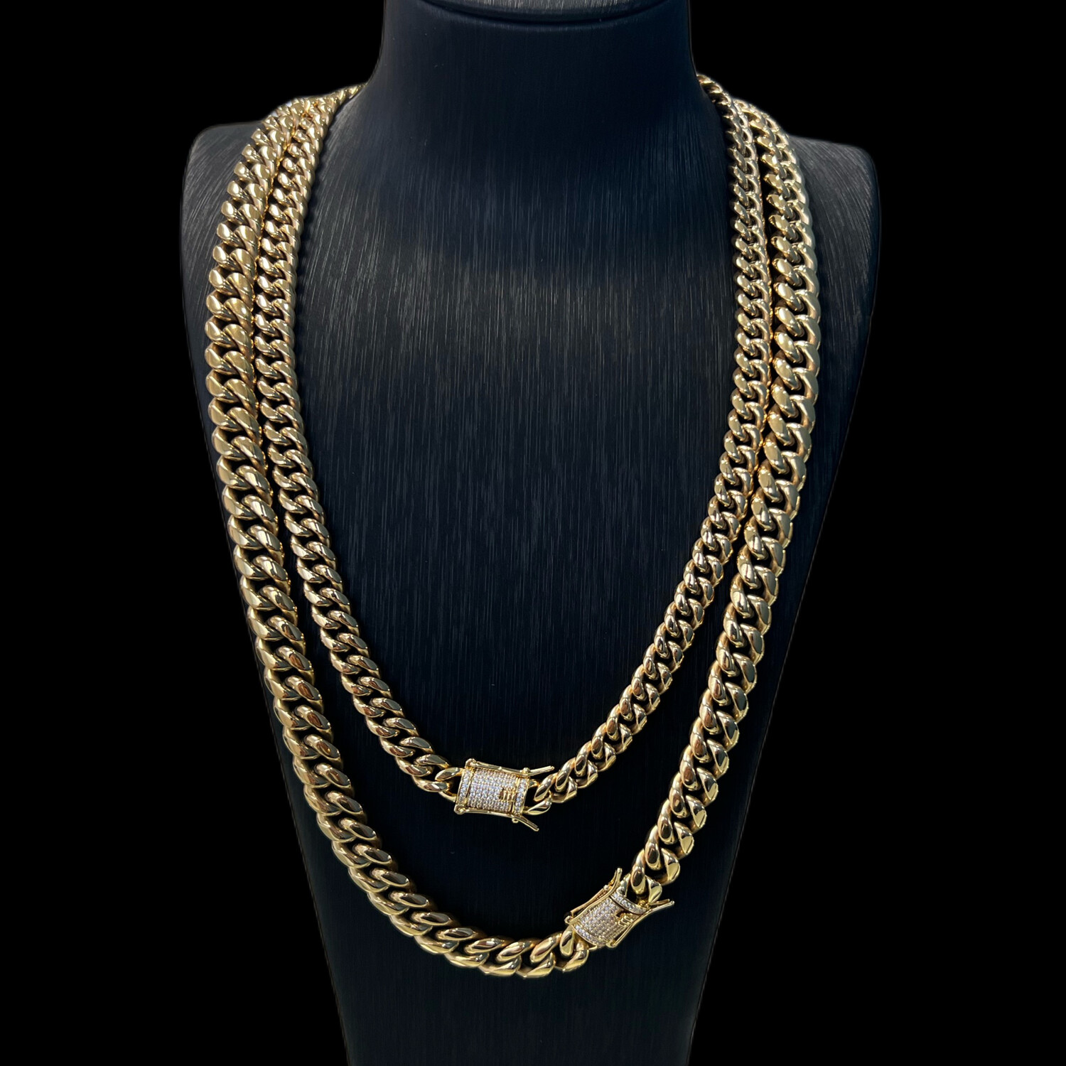 Cuban Chain 8mm Stainless Steel Gold Plated 14K Zircon Lock