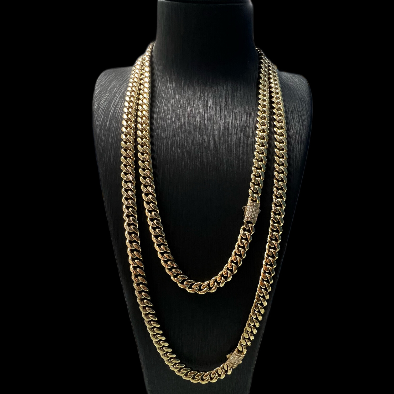 Cuban Chain &amp; Bracelet Stainless Steel Gold Plated 14K with Zirconia Lock Box