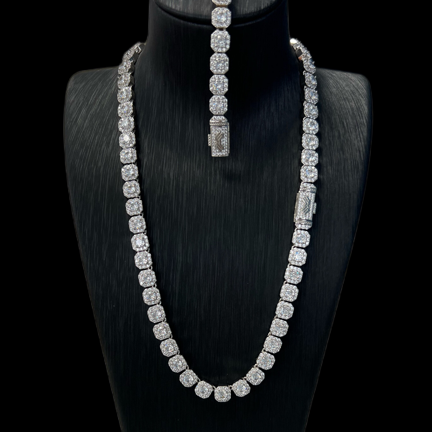8mm Round Tennis Chain &amp; Bracelet White Gold