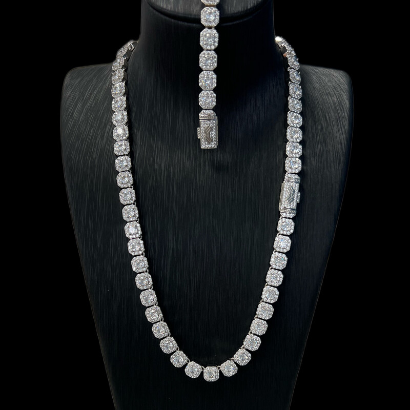 8mm Round Tennis Chain &amp; Bracelet White Gold