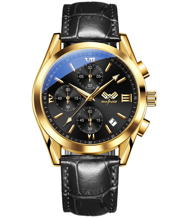 SwagZ Watch Gold &amp; Black Leather 