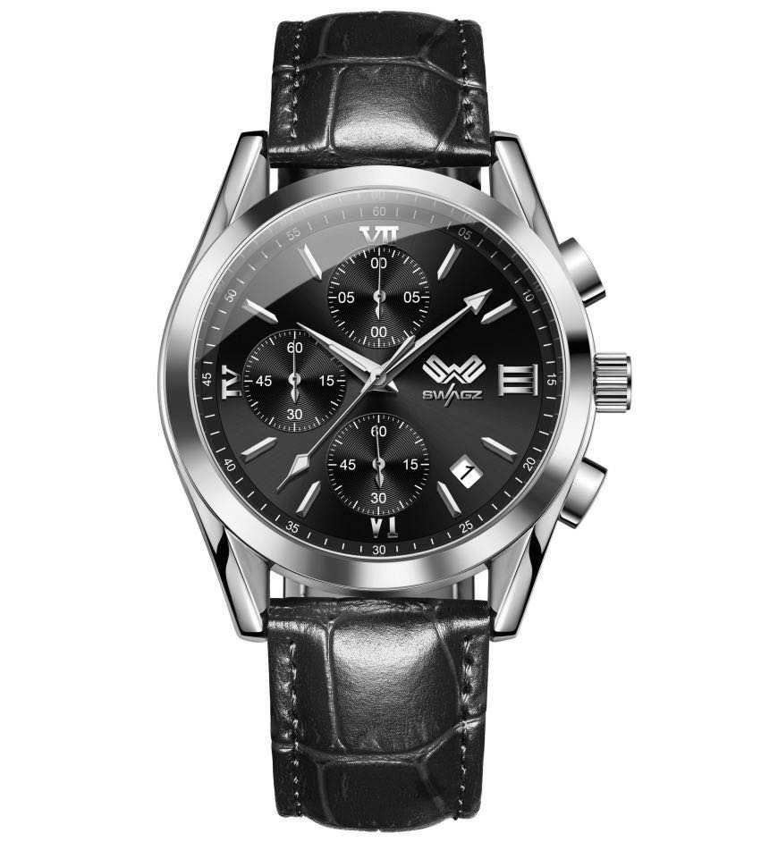 SwagZ Watch Steel &amp; Black Leather 