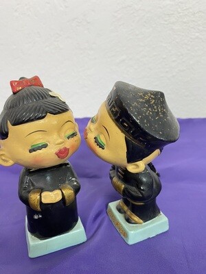 Japanese Kissing Bobblehead Dolls Vintage 1950s