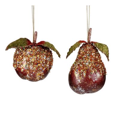 Ornements pomme et poire pailletées, 14 cm, Goodwill