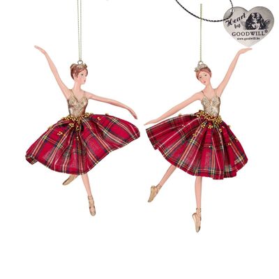 Ornements ballerines tartan, 17 cm, Goodwill Ornements ballerines tartan, 17 cm, Goodwill