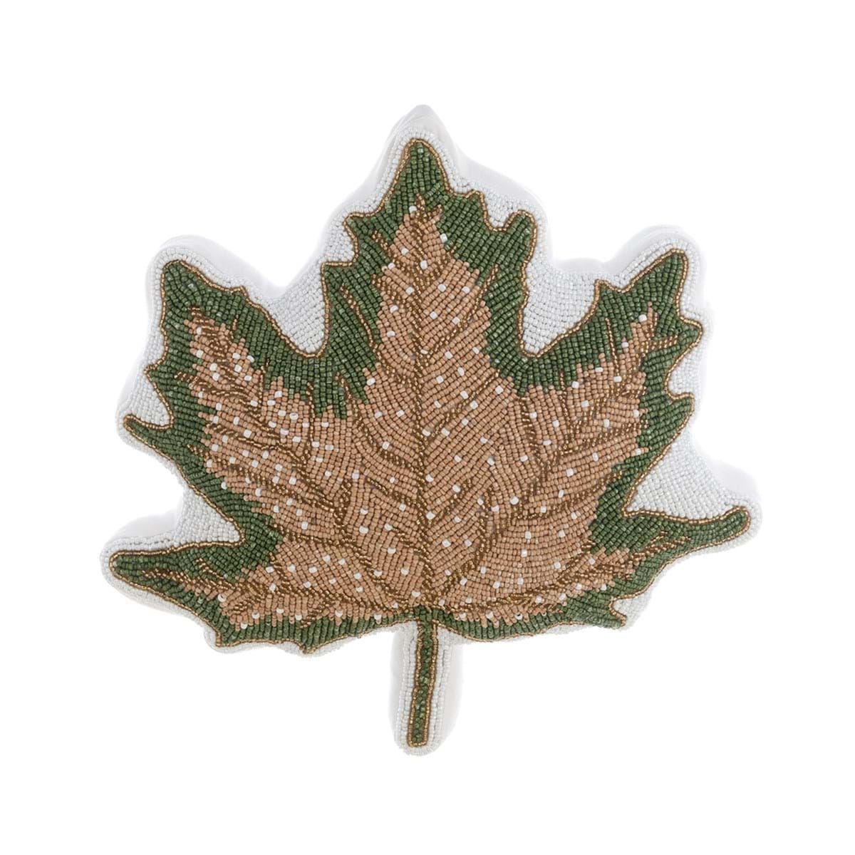 Coussin feuille verte, 36 x 38 cm, Blanc Mariclo